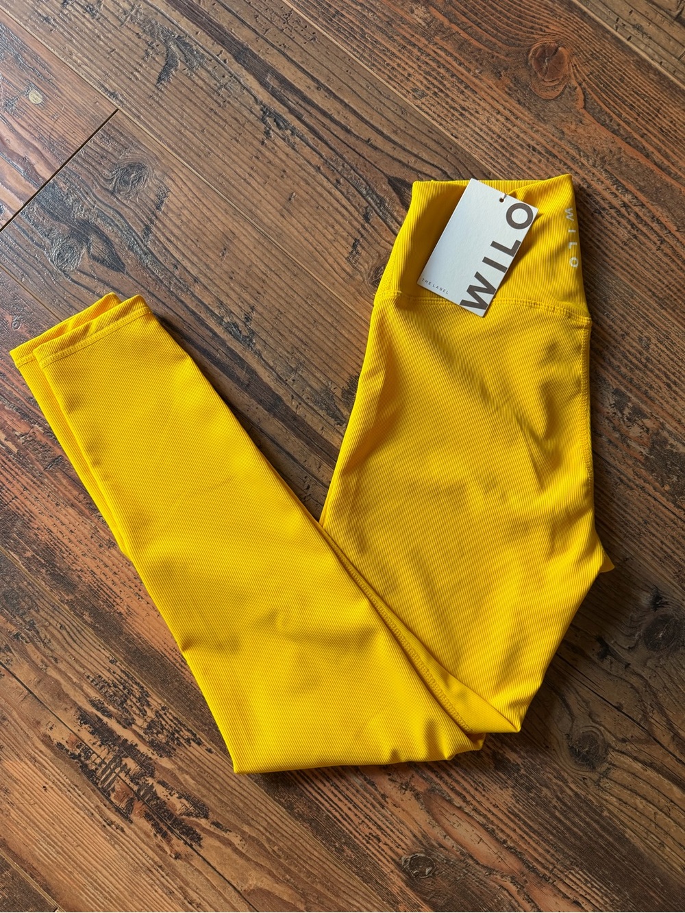 WILO The Label Butter Yellow Ribbed High Waist Leggings Size Small NWT